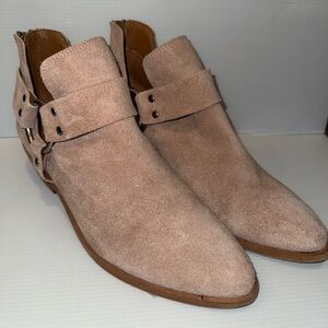 Womens Frye Beige Suede Ray Harness Casual Moto Ankle Boots Booties Size 8.5 M